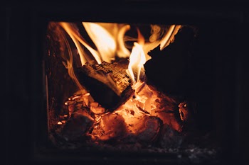 Old tile stove fire