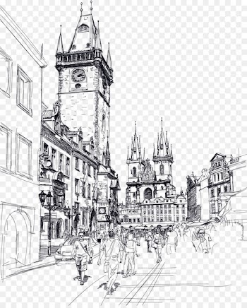 Old Town Square Charles Bridge Sketch - Europe and the United States drawing free drawing free 