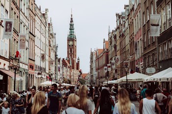 Old town street full of tourists