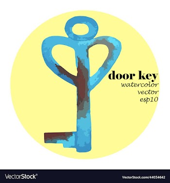 old vintage blue door key with traces of rust