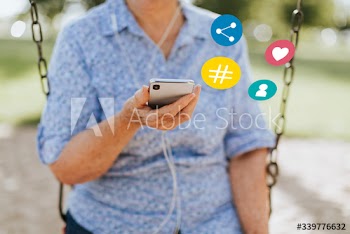 Old woman checking social media