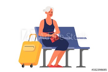 Old woman in the airport sitting in chair