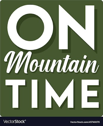 on mountain time in green background