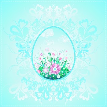 One easter egg on blue background with decorative elements