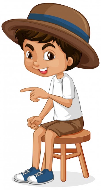 One happy boy sitting on stool Free Vector