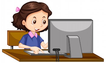 One happy girl working on computer Free Vector