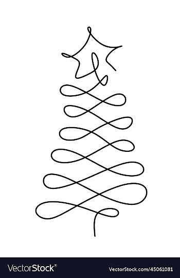 one line drawing christmas tree with star on top