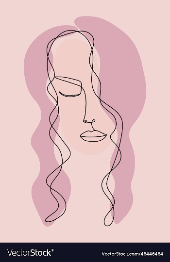 one line drawing girl with long lilac hair ha