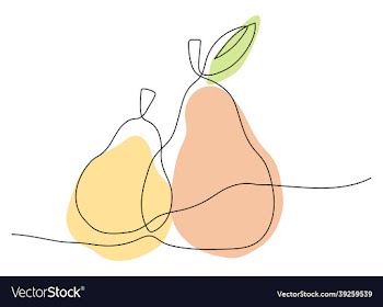 one line pear with leaf fruit sketch