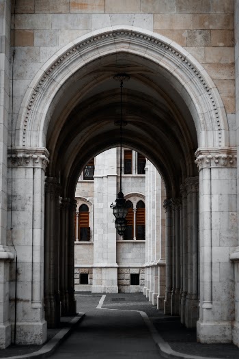 One of the archways at the Budapest Parliament building.