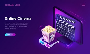 Online cinema or movie, isometric concept Free Vector