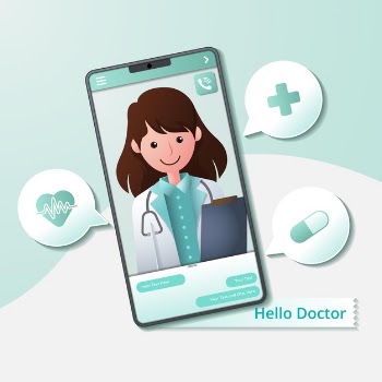 Online doctor giving advice and help on mobile phone Free Vector
