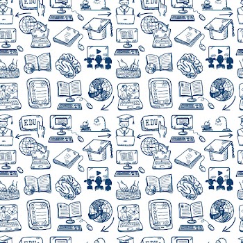 Online education seamless pattern, doodle style