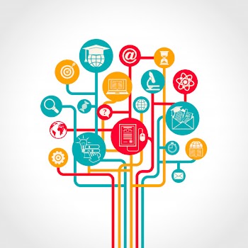 Online education tree concept with e-learning training resources icons vector illustration Free Vector
