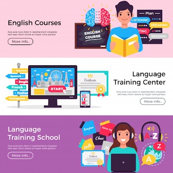 Online language courses banner collection Free Vector