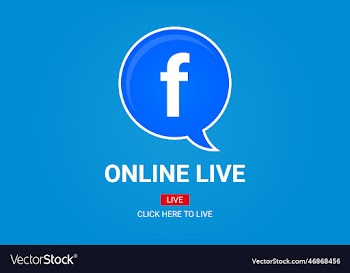 online live button of speech bubble with facebook