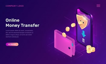 Online money transfer or cash back isometric website template Free Vector