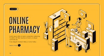 Online pharmacy isometric web banner Free Vector