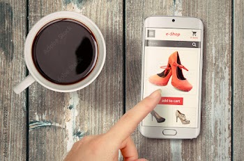 online shopping with smart phone on table