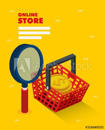 online store with basket shopping and icons design