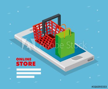 online store with smartphone and icons illustration design