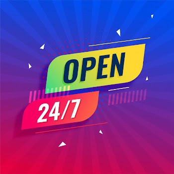 Open 24/7 all days modern signboard Free Vector