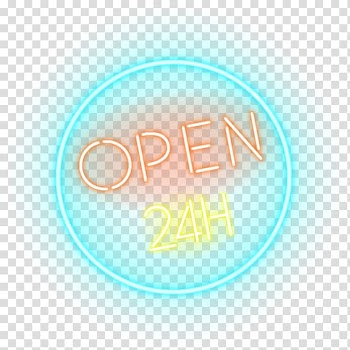 Open 24h neon light signage artwork, Logo Brand .xchng Font, Open 24 hours neon sign transparent background PNG clipart