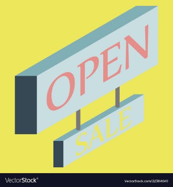 Open door sign label with text in flat style vector image
