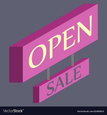 Open door sign label with text in flat style vector image
