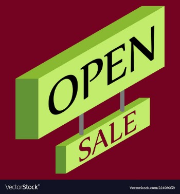 Open door sign label with text in flat style vector image