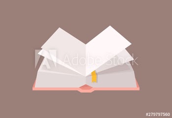 Open hardback book with bookmark