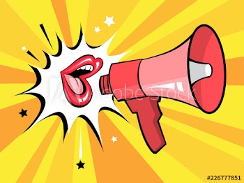 Open mouth with speech bubble promote business