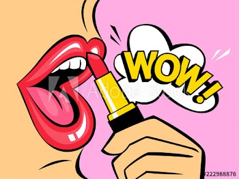 Open mouth with speech bubble saying wow