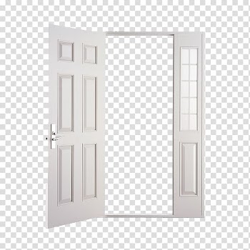Open white wooden 6-panel door with sidelight, Door, White open door transparent background PNG clipart