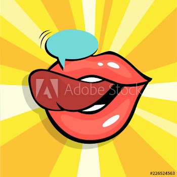 Opened mouth with tongue and speech bubble