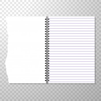 Opened notebook template with lined and blank page.