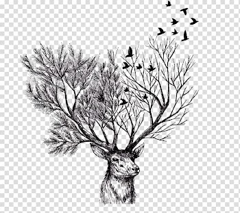 Optical illusion painting of buck and trees , Deer Paper Tree Drawing Illustration, Deer transparent background PNG clipart