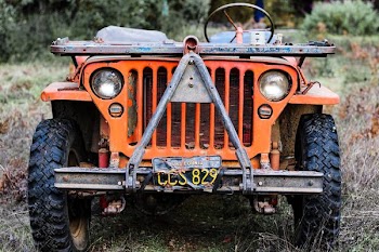 orange and blue vehicle outdoor