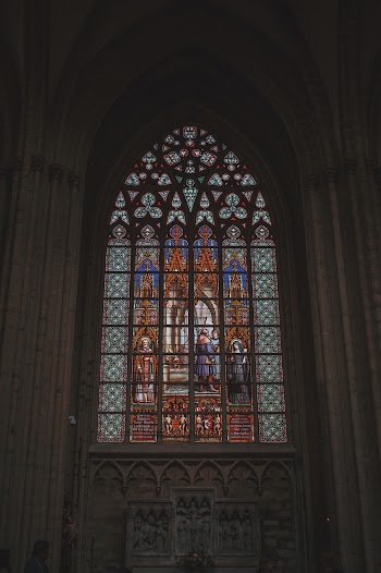 Orange and Green Stained Glass Window