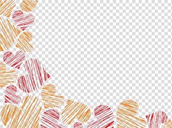 Orange and red heart illustration, Beautiful hand-painted cartoon heart border transparent background PNG clipart