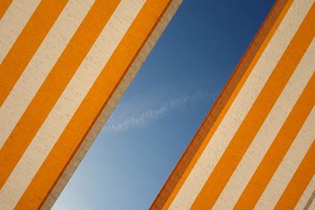 orange and white awning