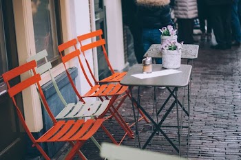 orange and white bench