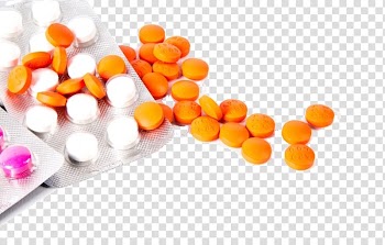 Orange and white medication pill near blister pack, Tablet Pharmaceutical drug Medicine Medical prescription, Colored pills transparent background PNG clipart