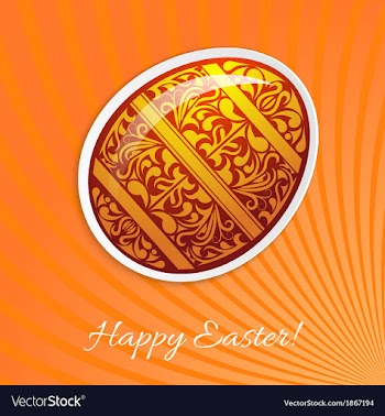 Orange background with a paper easter egg and rays vector image