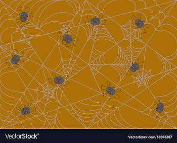 orange background with spiders web and pumpkins