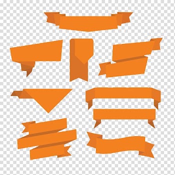Orange banner lot illustration, Orange ribbon Euclidean , Orange polygon folding PPT decoration transparent background PNG clipart