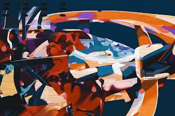 orange, blue, and white abstract art