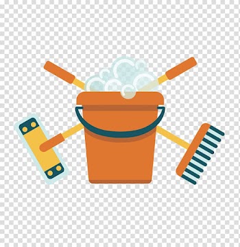 Orange bucket with brush and mop illustration, Broom Mop Bucket, broom mop bucket transparent background PNG clipart