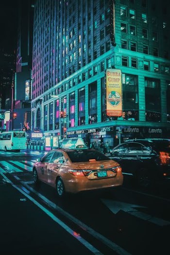 orange cap on street during night time