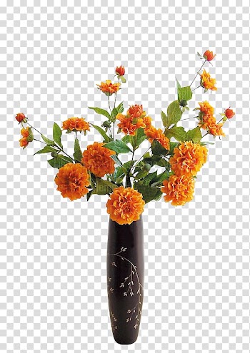 Orange flowers and black vase illustration, Floral design Vase Flower Decorative arts, vase transparent background PNG clipart